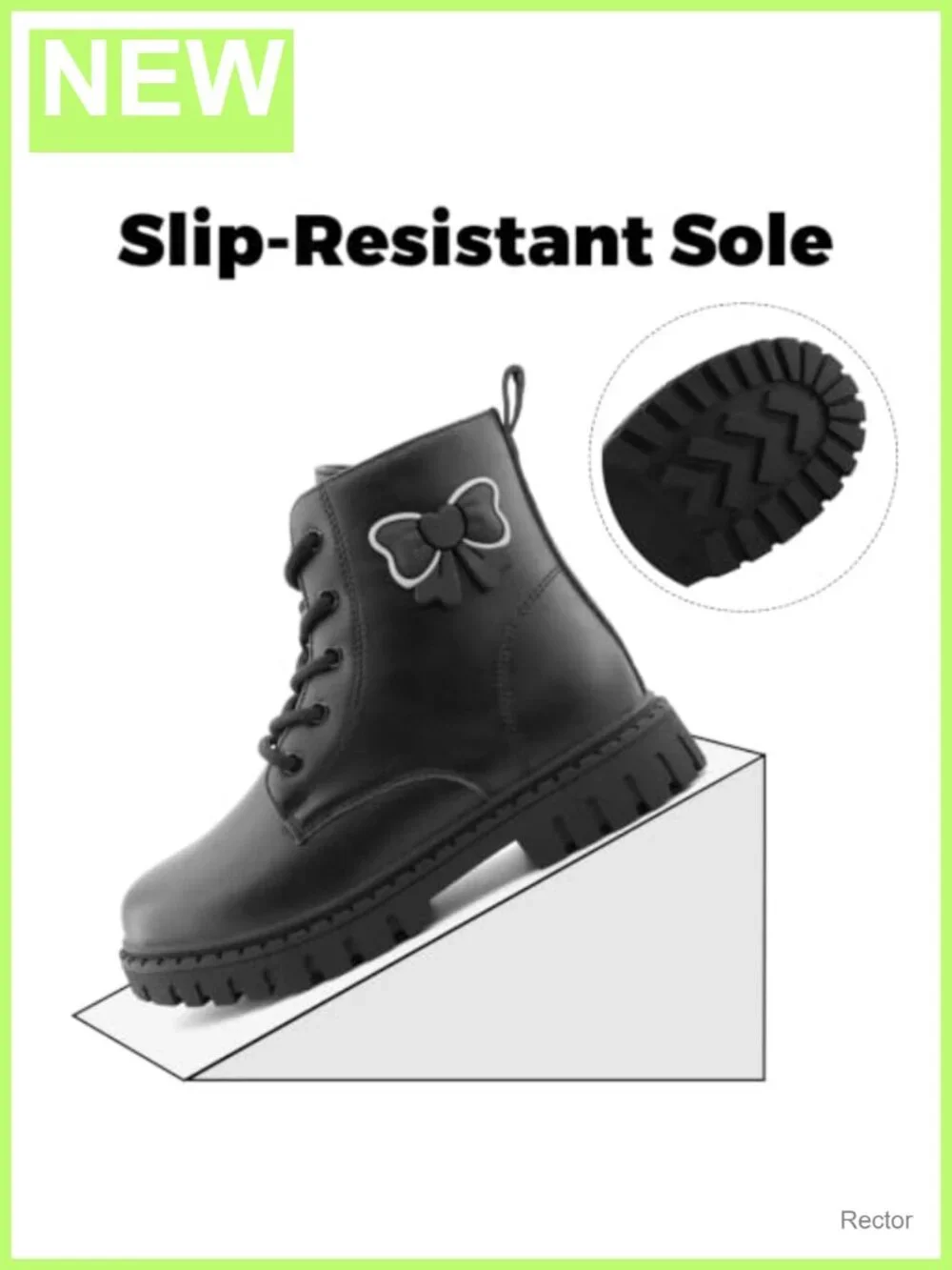 Girls Combat Boots with Bow, Lace Up Side Zipper, Ankle Boots
